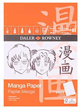Daler-Rowney Manga Smooth Surface 70gsm A4 Marker Paper Pad 50 White Sheets | Glued 1 Side, White Sheets, For Professional Artists, Illustrators & Students