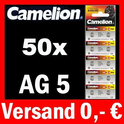 50 x AG5 LR48 KNOPFZELLE 193 393 GP93A SR754W CAMELION