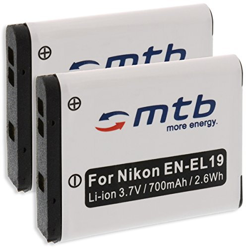 2X Batterie EN-EL19 Compatible avec Nikon S7000, S6900, S5300, S3700, S4100, S2700, S100, S33... / A100, A300, W100 - Voir descriptif!
