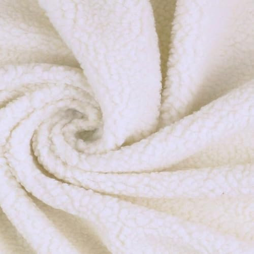 Fabrics-City weiß Teddy Plüsch Fellstoff, Lammfellimitat, Kunstfell, Kurzflor Fell für Nähen, Dekoration, Accessoires, Kinder, Damen, Herren, weich & kuschelig Stoff, 2552