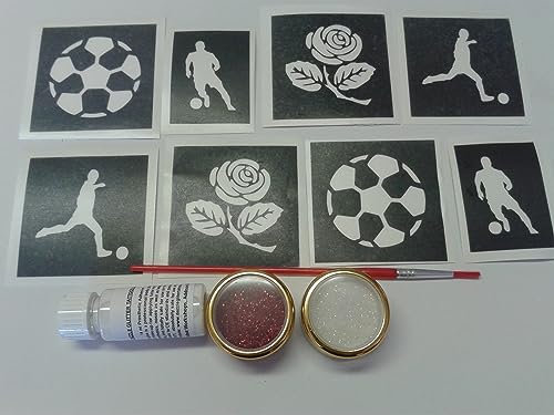 English football themed glitter tattoo set inc stencils glue glitter England World Cup soccer