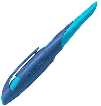 STABILO - Ergonomischer Schulfüller für Rechtshänder mit Standard-Feder M - EASYbirdy in mitternachtsblau/azur - Einzelstift - inklusive Patrone - Schreibfarbe blau (löschbar)
