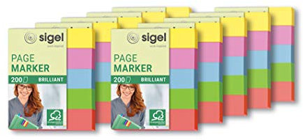 SIGEL HN625/10 Haftmarker mini aus Papier, 10 Stück á 200 Streifen im Format 12 x 50 mm