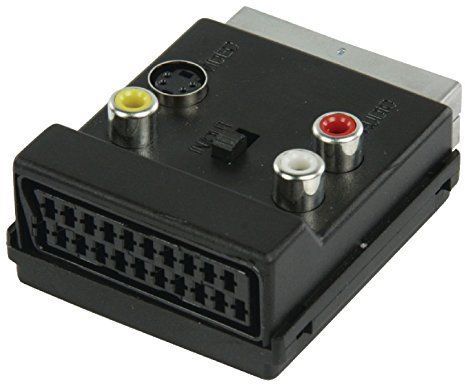 Adaptateur avec fiche Péritel gigogne ET fiche RCA x3 Femelle + Svidéo Femelle avec Inter in ET Out