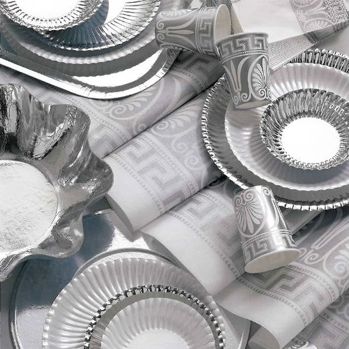 Piatto Grande, color argento Lucido, di carta, 10 pz.
