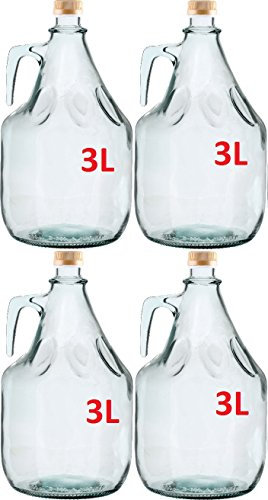 4er SET GLASBALLON GÄRBALLON FLASCHE GLASFLASCHE WEINBALLON GLAS BALLON 3L BDG3Z