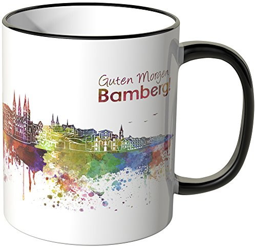 WANDKINGS® Tasse, Schriftzug Guten Morgen Bamberg! mit Skyline - SCHWARZ