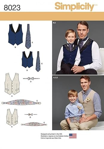Simplicity Män & Pojkar Sömnad 8023 Midjejacka, Kummerbund & Fluga