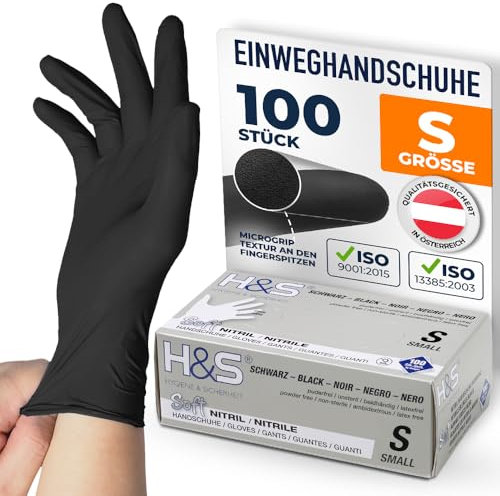 ISC Hygiene & Safety Gants Nitrile Jetables Non Poudrés – Gant Nitrile Usage Alimentaire et Mécanique – Gants Jetables S M L XL – Gants Nitrile noir, S – Boîte de 100