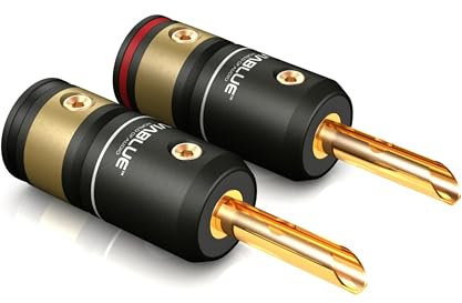 VIABLUE T6s Bananenstecker * Hohlbananenkontakte * 24 Karat echtvergoldet * Vollmetallgehäuse * high-end Steckverbindungen * 2 Paar (4 Stück)