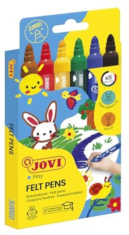 Jovi dicke Filzstifte, Strichbreite: 5,8 mm, auswaschbar, eindrücksichere Spitze, Set mit 6 Farben