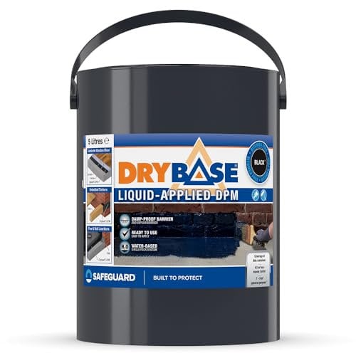 Drybase Liquid Damp Proof Membrane (5 Litre, Black) - Damp Proofing Paint for Internal Walls and Floors. Waterproof Paint