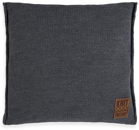 KNIT FACTORY - Uni Zierkissen - Quadratische Sofa Kissen - Anthrazit - Gestrickter Dekokissen - Couchkissen - 50x50 cm - Kissenbezug mit Füllung und Bezug