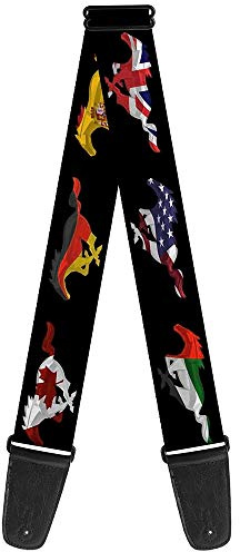 Buckle-Down GS-WFM018 Guitar Strap - Mustang Silhouette Black/International Flags