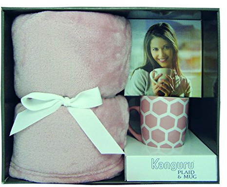 Kanguru Rose Decke mit Tasse, Mikrofaser, Pink, Single, 130 x 170 x 3 cm