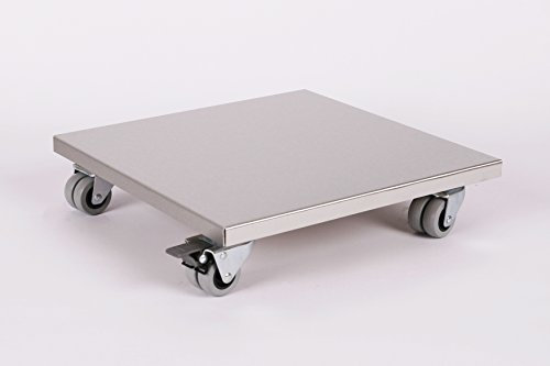 Möbelroller/Pflanzenroller (Profi) 40x40 cm, Edelstahl, 300kg, Doppelrollen + Bremse, Marke: Szagato, Made in Germany (Design-Pflanzenroller Transportroller Rollbrett)