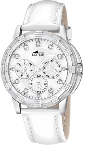 LOTUS Reloj Mujer 15746/1 Special Prices Caja de Acero Inoxidable 316l Correa de Cuero Blanco