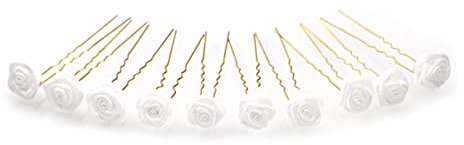 10 x Rosen auf Haarnadel - für tiefe Haarpartien - Brauthaarschmuck | G-T - Weiß