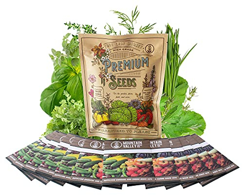 12 Culinary Herb Seeds Assortment - Non-GMO Herb Garden Starter Set - Grow Cooking Herbs: Parsley, Thyme, Cilantro, Basil, Dill, Oregano, Sage & More