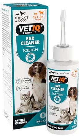 VETIQ Ear Cleaner Solution with Soft Flexi Applicator for Cats & Dogs, Safe & Gentle Solution to Soften & Remove Ear Wax & Maintain Ear Hygiene, 100 ml (Pack of 1)
