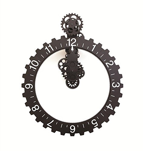 Kikkerland Big Wheel Hour Wall Clock, Black