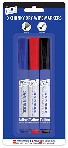 Just Stationery 1141 Chunky Dry Wipe Board Markers, Pack of 3