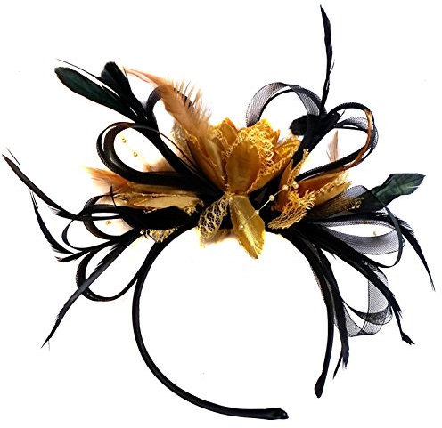 Fascinator mit Federn, Schwarz und Gold
