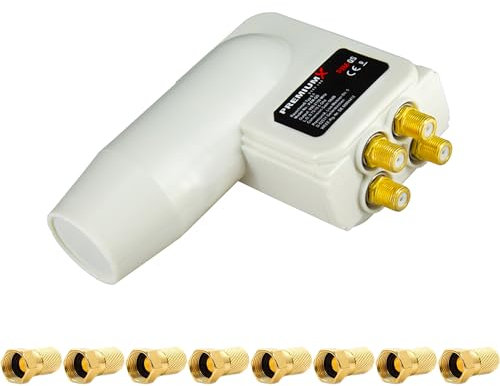 Premium X Quad LNB - 4Fach - für 4 Teilnehmer - 4K Full HD - mit Wetterschutz und LTE Filter + 8X F-Stecker für Satellitenschüssel Digital TV Fernseher SAT Receiver - Weiß