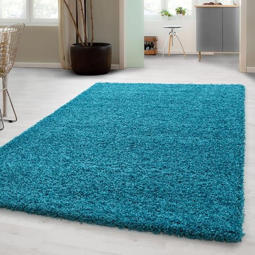 Carpetsale24 Shaggy Hochflor Teppich, 240x340 cm, Türkis, weich, flauschig, modern, einfarbig, Für großzügige Wohnräume, für Wohnzimmer Schlafzimmer Flur