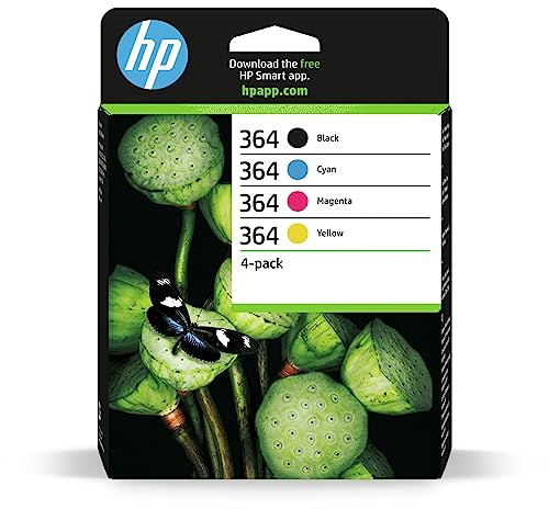 HP 364 Schwarz, Cyan, Magenta, Gelb, Original Druckerpatronen Multipack | Tinte für DeskJet 1000, 1500, 2000, 2500, 3000, OfficeJet 2600, 4600, HP ENVY 4500, 5500, ~250 K / 300 C/M/Y Seiten (N9J73AE)