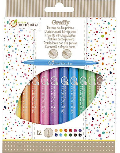 Avenue Mandarine CC031O - Packung mit 12 Filzstiften mit Doppelspitze, ideal für Kinderaktivitäten, farbig sortiert, 1 Pack