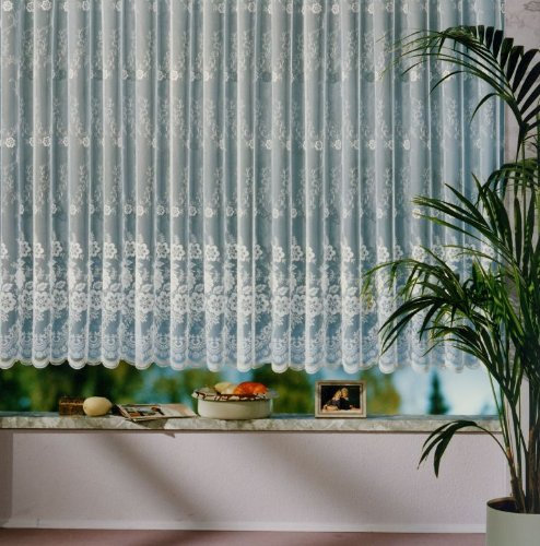 heimtexland Vorhang, Fertiggardine reinweiß mit klein gebogten Abschluss, aus hochwertigem Jacquardstore in Florentiner Optik, Größe 245 cm x 600 cm