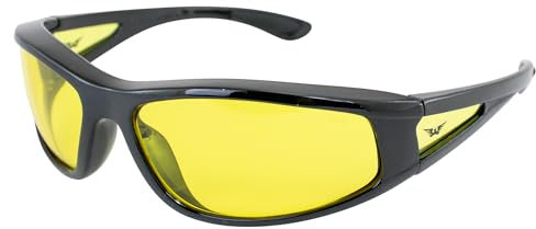 Global Vision Integrity II Sunglasses Yellow Lenses Rubber Ear Pads Side Lens ANSI Z87.1 UV400 Shatterproof Polycarbonate