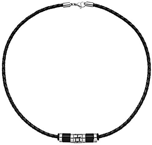 Jobo Herren Collier Halskette Leder schwarz mit Edelstahl 45 cm Kette Lederkette