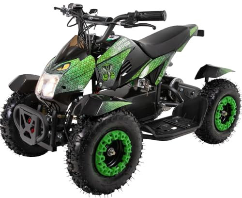 Actionbikes Motors Mini Kinder Elektro Quad ATV Cobra I 𝟖𝟎𝟎 Watt 𝟑𝟔 Volt - Pocket Quad - Kinderquad - Safety Touch System Fußschalter - 3 Geschwindigkeitsstufen (Grün/Schwarz)