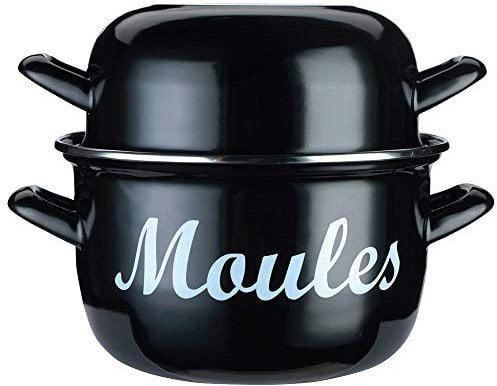 KitchenCraft World of Flavours Traditional Large Mussel Pot, Enamel, 25 cm, 5.5 L, Black