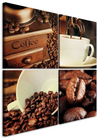 murando - Wandbilder Set Kaffee 80x80 cm 4 Teilig je 40x40 Vlies Leinwandbild Kunstdruck modern Wandbilder XXL Wanddekoration Design Wand Bild mehrteilig - Kaffeebohnen Tasse Küche