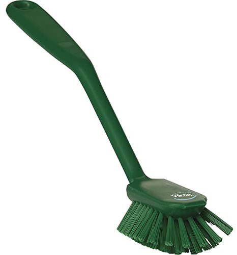 Vikan - Hygiène - Brosse à Vaisselle - avec Bord de raclage - Fibres Moyennes - Vert