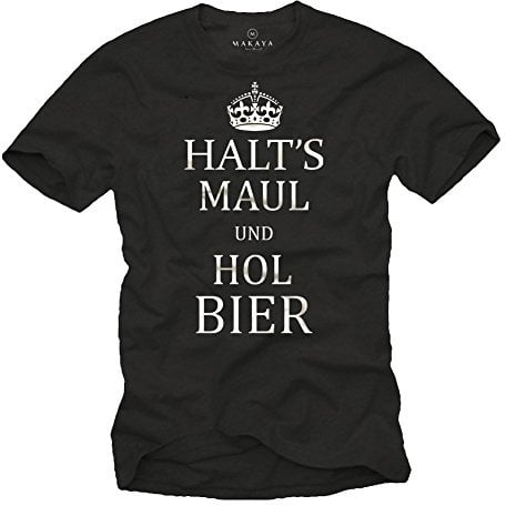 MAKAYA Coole T-Shirts mit Witzigen Sprüchen Halts Maul HOL Bier Schwarz Männer S-XXXL