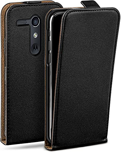 MoEx Funda con Solapa Vertical magnética para Motorola Moto G, Plegable, protección Completa de 360 Grados, Funda con Tapa de Cuero Vegano, Negro Intenso