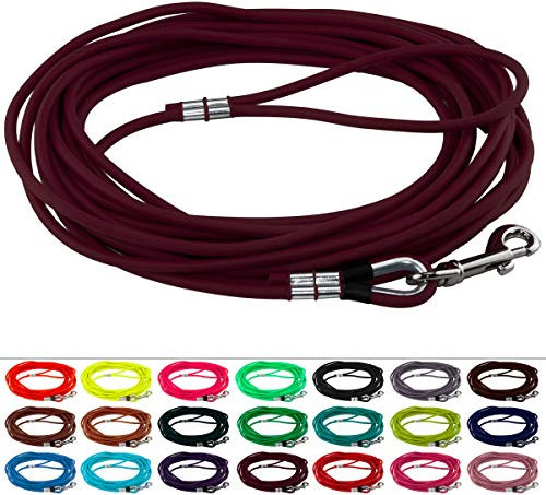 LENNIE Runde BioThane Schleppleine für Hunde ab 25kg, Ø 8mm, 7m lang, mit Handschlaufe, Weinrot