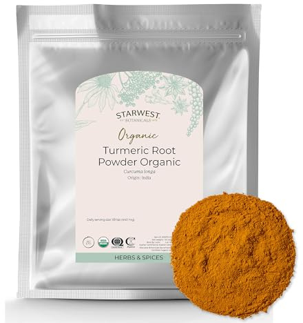 Starwest Botanicals Organic Ground Turmeric Root Powder - Curcumin Spice for Cooking & Seasoning, Natural Source of Antioxidants, Immune Support, Certified Kosher, Non-GMO - Bulk 1 lb Bag