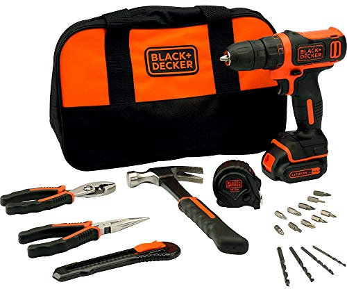 BLACK+DECKER BDCDD12HTSA-QW Trapano Avvitatore Compatto, 10.8 V, al Litio, 1.5 Ah, Accessori ed Utensili Manuali in Dotazione, Arancione/Nero