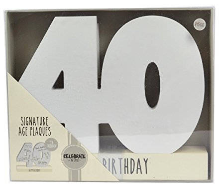 HOX Collection Celebrate in Style White Wooden 40th Birthday Signature Age Plaque with Black Marker Pen Freestanding White Wrapped Numbers to Sign Perfect Personalised Gift for Birthdays