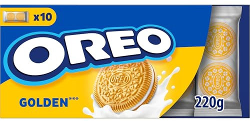 Oreo Golden, Galletas Rellenas de Crema de Vainilla, las Galletas Oreo Golden son estupendas para Disfrutar de una Merienda Rápida y Fácil, Paquete de 220 g