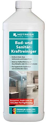 HOTREGA Badreiniger Konzentrat 1 L | Kalklöser & Sanitärreiniger | Schonend | Gegen Rost & Seifenreste | Schmutz-Blocker-Formel | Für Fliesen, Armaturen & Glas | Ergibt über 10 Liter Putzmittel