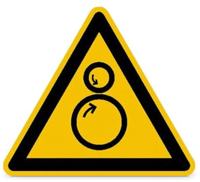 Betriebsausstattung24 Warnschild Warnung vor gegenläufigen Rollen - Aluminium, geprägt - 20,0 cm Seitenlänge - Symbol W025