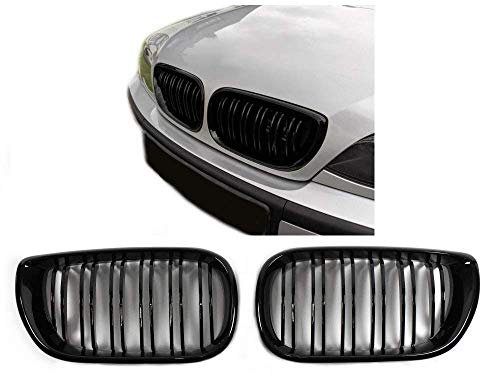 1023208 Nieren Kühlergrill SATZ 2x Zubehör Sport Frontgrill Modified Grill Niere Schwarz Glanz Doppelsteg ABS-Kunststoff X-Parts für 3er E46 Limo Touring Baujahr 01-05