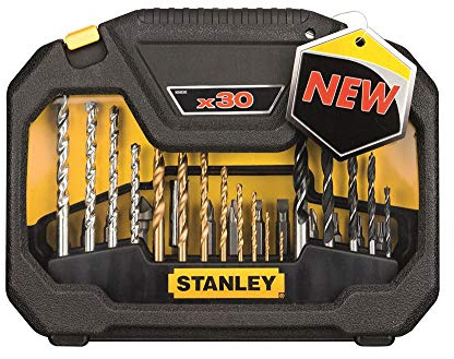 Stanley FatMax Drill Bit Set (30 pcs, Drill, Masonry, Metal, Wood, Black, Stainless Steel, 1.5-5/6 mm)