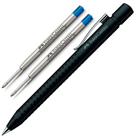 Faber-Castell Grip 2011 Medium Spitze Kugelschreiber (+ 2 Ersatzminen, Schwarz Matt)